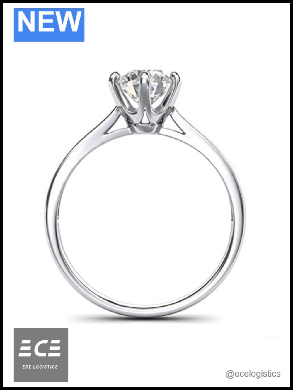 10k White Gold 2CT Simulated Diamond Engagement Ring 6-Prong Solitaire